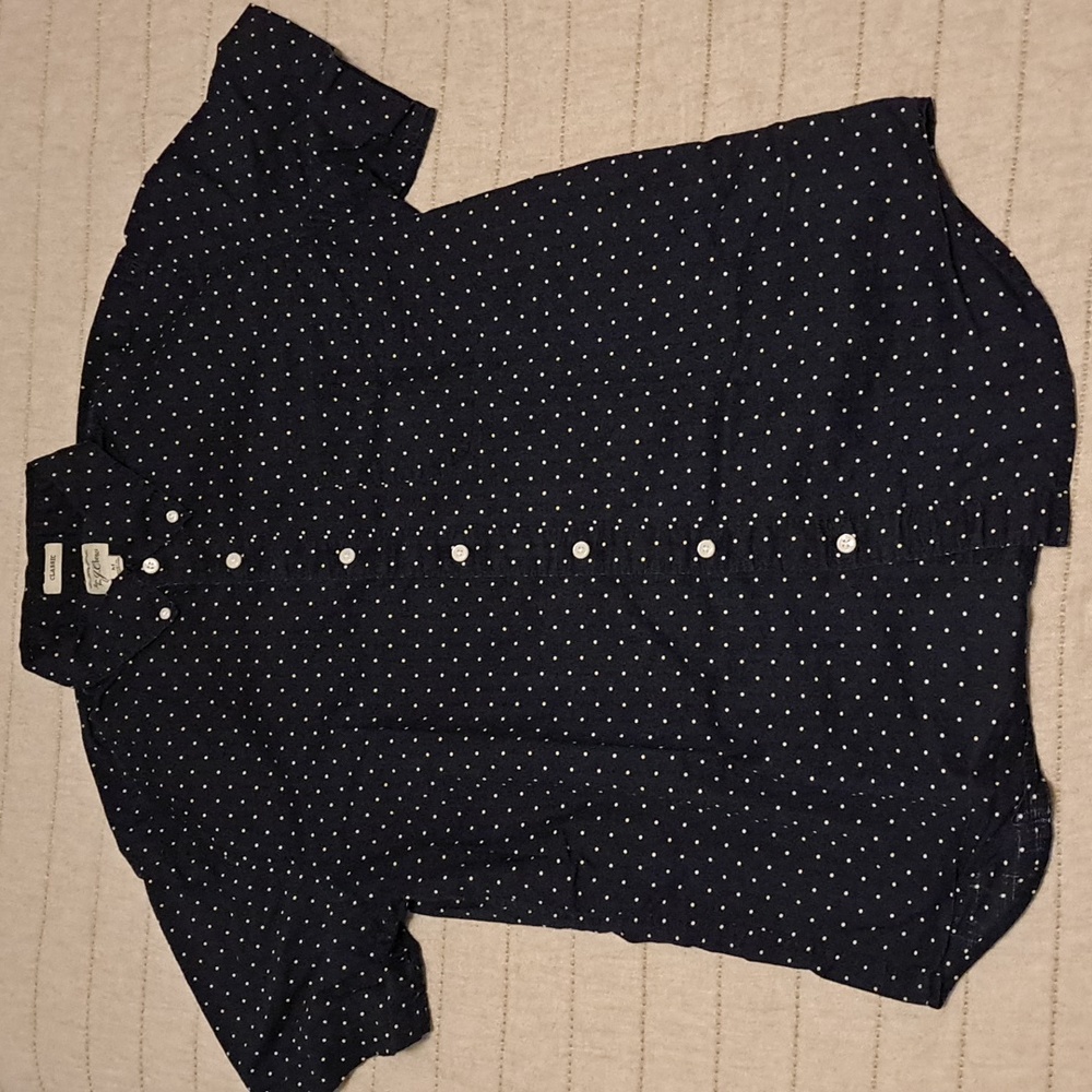 J. Crew Blue and White Polka Dot Short Sleeve Shirt - Picture 4 of 4